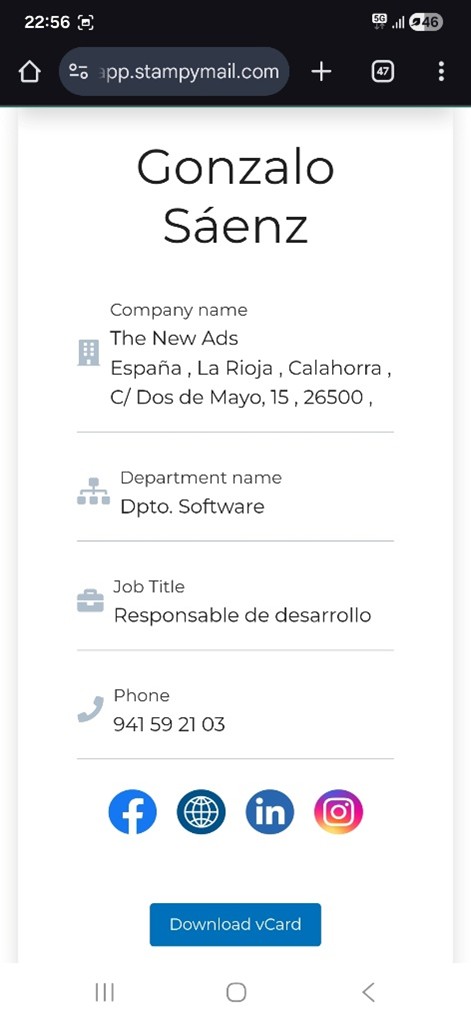 Ejemplo de vCard con StampyMail
