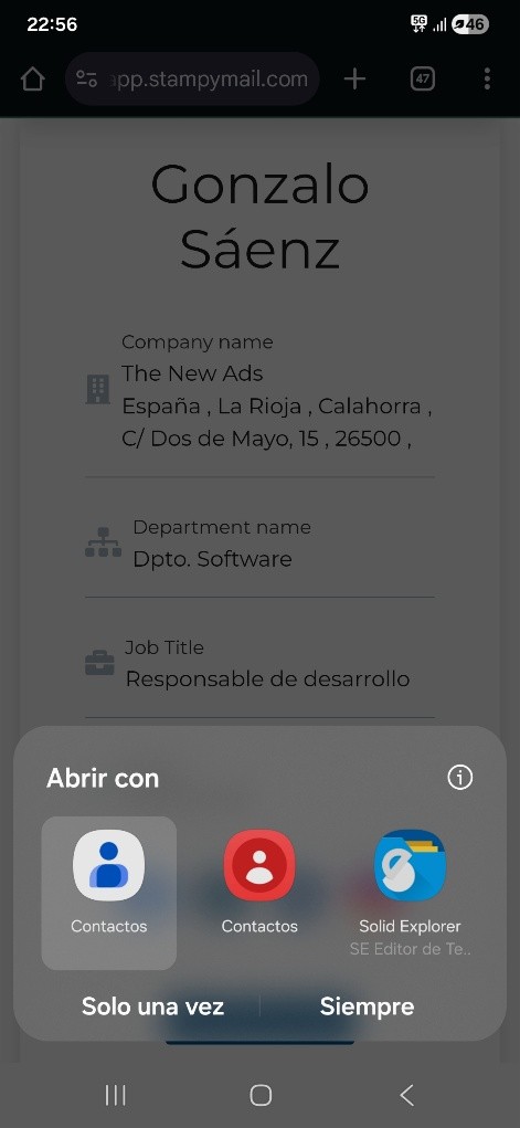 Ejemplo de vCard con StampyMail